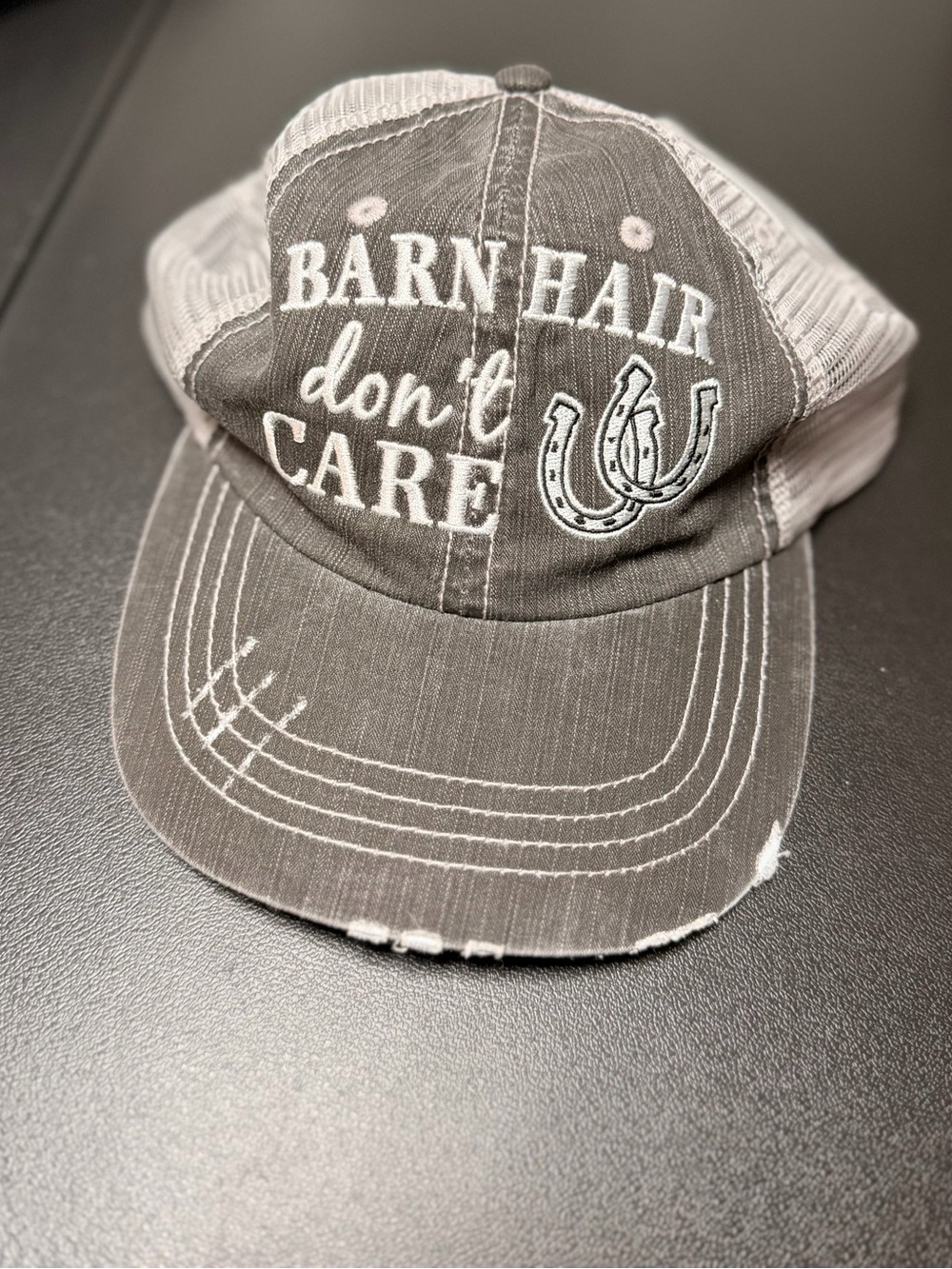 Barn Hair Don't Care Women's Trucker Hat - Gray & White